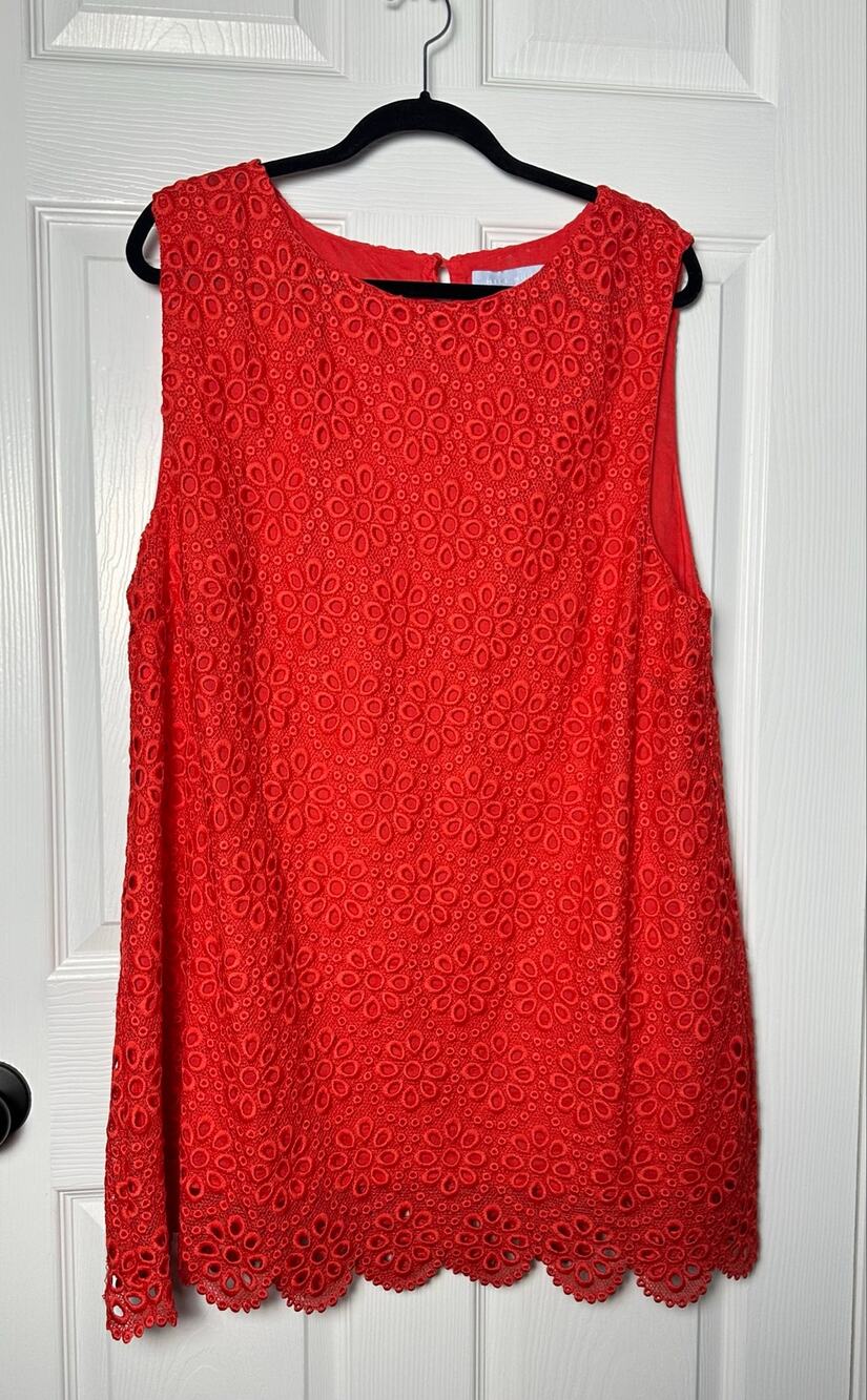 Hillhouse RED Dress XXL The Charlie Shift Mini Floral Eyelet Scallop Boho Summer